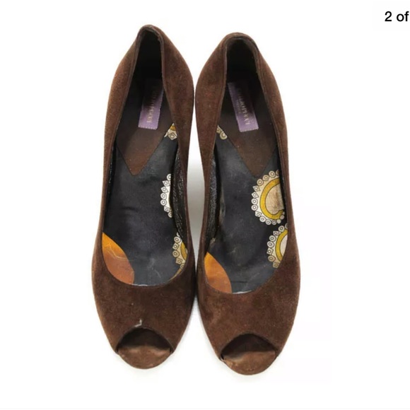 EMILIO PUCCI SIZE 37.5 BROWN SUEDE PEEP TOE - Picture 3 of 8